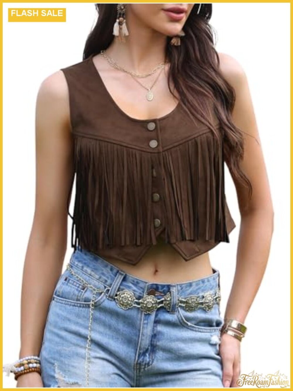 Faux Suede Fringe Vest Sleeveless Tassel Waistcoat Jacket Western Cowgirl 70s
